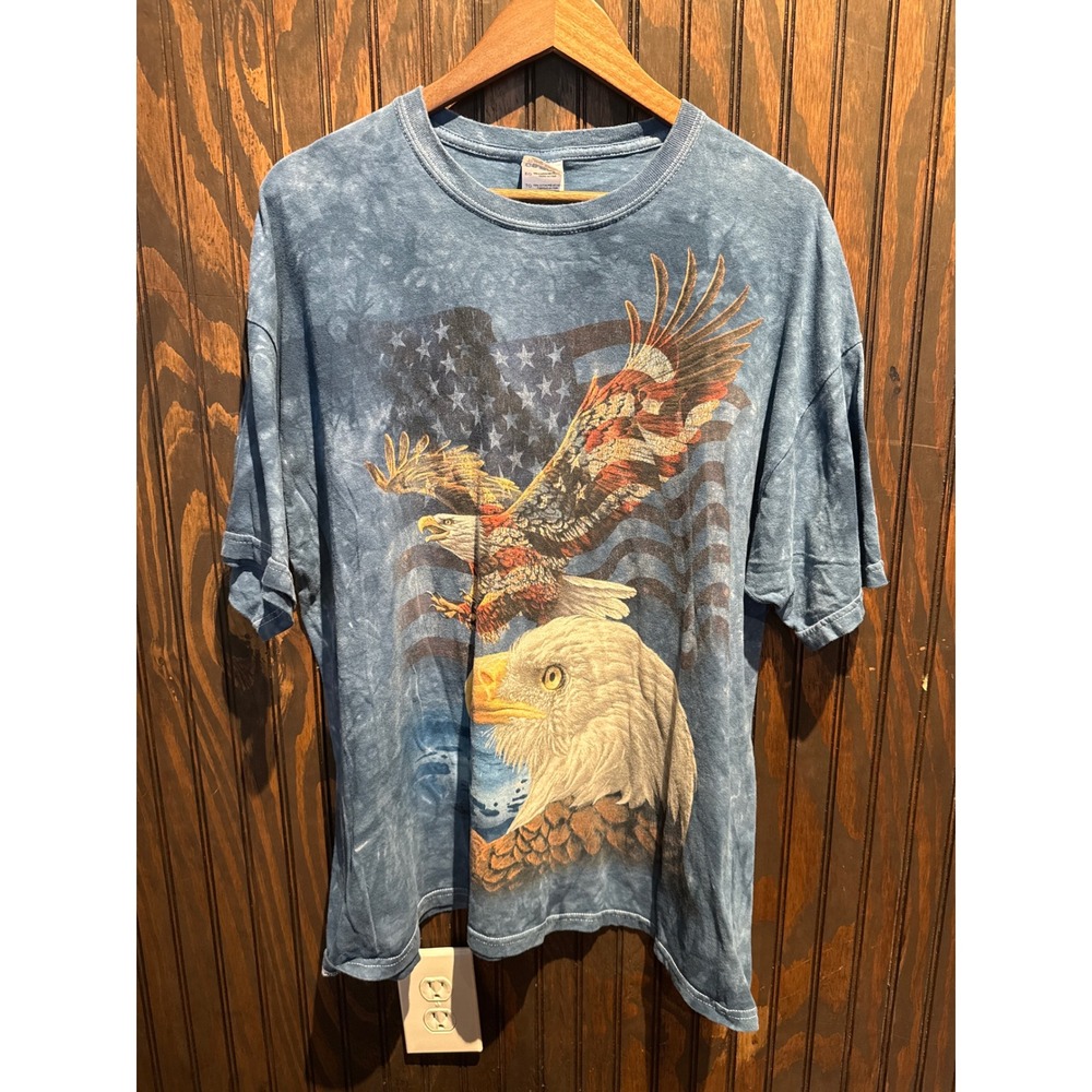 The Mountain Eagle American Flag Tie Dye Graphic T-Shirt Blue XL Americana Tee